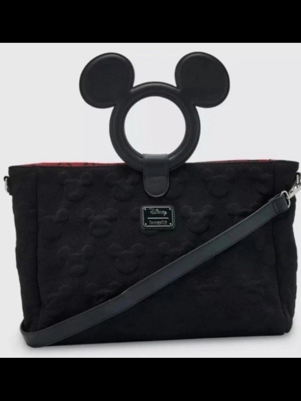 Disney Loungefly Black Quilted Mickey Ear Crossbody Bag with Removable Strap
